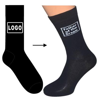 China OEM QUICK DRY Custom Cotton Mens Black Wedding Day Socks With Various Headlines for sale