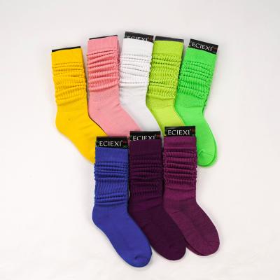 China Extra-long high-grade women's breathable sleep ruffle crack! crack! thick all loose cotton custom heavy slouch socks at all length ladies for sale