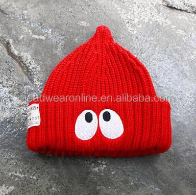 China COMMON 100% Acrylic Cotton Beanie Embroidered Knit Hats / Winter Hats for sale