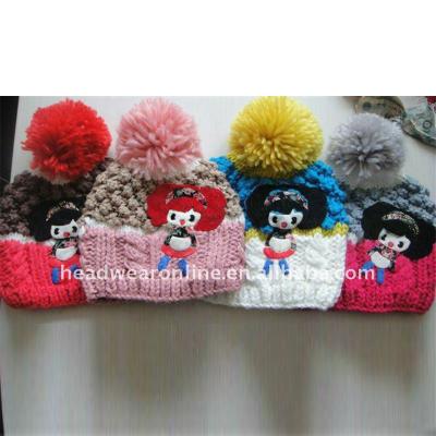 China JOINT children's handmade winter warm knitted hat with pompoms for sale