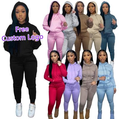 China Free Custom Women's Thick Clothing Anti-wrinkle Plush Plush Women's Logo Pants Two-piece Set Ladies Winter Tracksuit Hoodies for sale