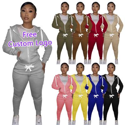 China Free Custom Logo Ladies Sport Two Piece Waterproof Set Thick Zipper Hoodies Winter Women Clothing Sweatsuit for sale