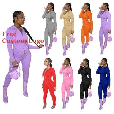 China Anti-Wrinkle Logo Fashion Ladies Custom Free 2 Piece Sweatsuit Long Sleeve Zip Up Hoodie Women Active Wear Pants Two Piece Set for sale