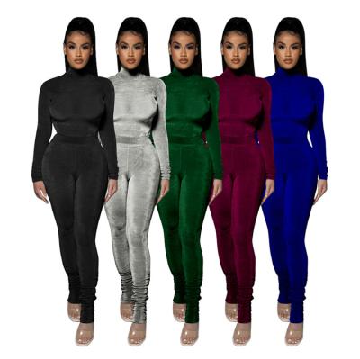 China Anti-pilling 2021 fashionable ladies velvet 2 pieces outfits skinny stacked pants fall women clothes two piece sets for sale