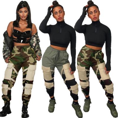 China New Designer Ladies Long Pants Viable Clothing 2020 Contrast Color Drawstring Waisted Loungewear Women Cargo Pants Tops for sale