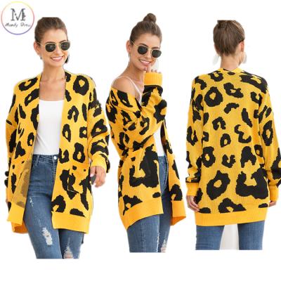 China Wholesale Anti-Shrink Ladies Thick Cardigans Coat Autumn Winter Long Sweater Women's Casual Cardigan Loose Leopard Print Knitwear for sale