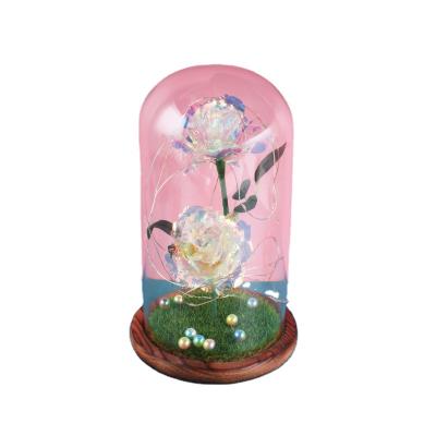 China Artistic Glass Eternal Flowers Valentine Romantic Gift Weddings Decoration Glass Cloche Preserved Eternal Flower for sale