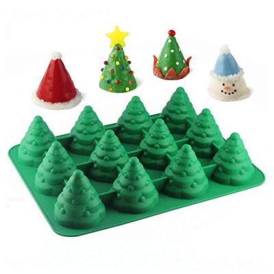 China Factory Personalized Custom Christmas Tree Shape 12 Cavity Silicone Round Cake Disposable Cake Mold for sale