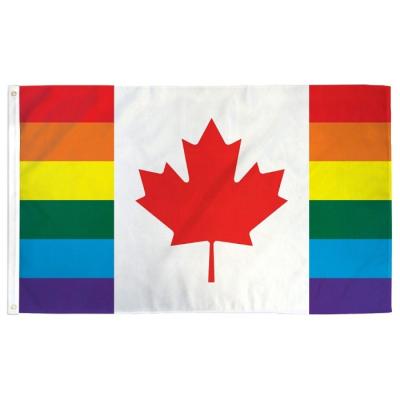 China Pride Flag 3x5 Full Temporary Stop LGBT Canada Hanging Rainbow Banner Gay Canadian Flags for sale