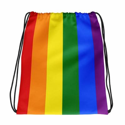 China Wholesale High Quality Waterproof Polyester Rainbow Drawstring Bags Lgbt Gay Lesbian Pride Drawstring Backpack for sale