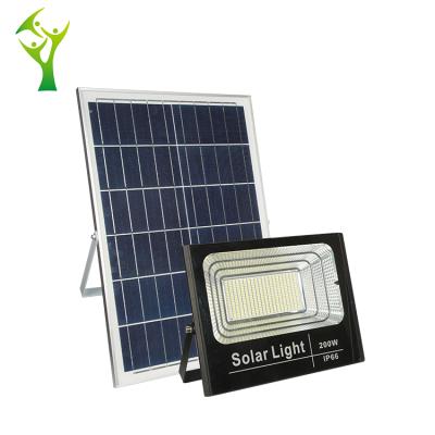 China Aluminum Wall Mounted Ip66 Construction Lamp 200w LED Remote Control Solar Flood Light + Timing Manufacturer for sale