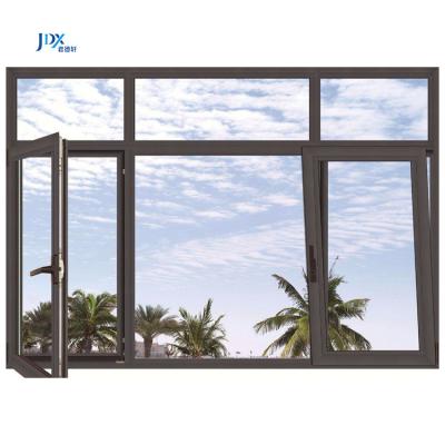 China Aluminum Tilt Tilt Tower Window Screen Magnetic Black Glass Slim Frame Thermal Insulation Double Up Window For Resuaurant for sale