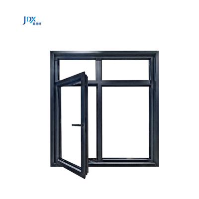 China Folding Screen Narrow Black Color Frame Casement Window Wood Cladding Aluminum Opening 180 Degree Aluminum Casement Window for sale