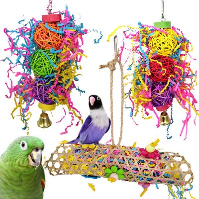 China Kinyu Viable Wholesale 3 Packs Forager Shredder Loofah Parrot Chewing Bird Hanging Perch for sale