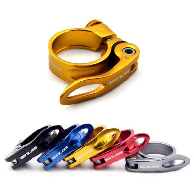 China Colorful Aluminum Alloy Anode Seat Tube Clamp 31.8CM Ultralight Mountain Bike Quick Release Lock Clip for sale