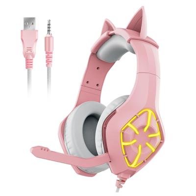 China Headband Microphone Adjustable Headband Cable USB 3.5mm Plug Gaming Earphone Computer PC Long 7 Colors Led Light Pink USB Headset for sale