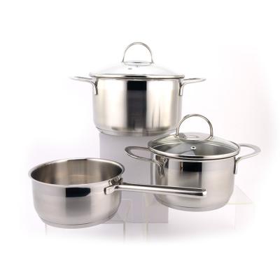 China Cheap Sustainable Stainless Steel Cookware Sets Kitchenware Cookware Pots And Pans Set With Tempered Glass Lid for sale