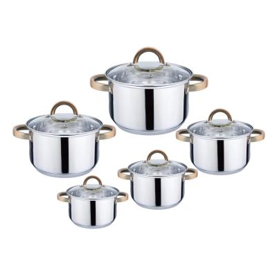 China Latest Sustainable Stainless Steel Cookware Set Hollow Handle With Copper Plated 10 Pcs Cooking Set for sale