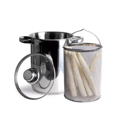 China Sustainable Stock Kitchen Stainless Steel Pot Asparagus Pot With Basket Strainer for sale