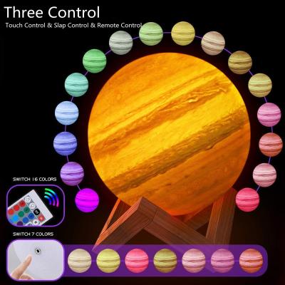 China 16 Color Modern 3D Printing Moon Lamp Solar System 8 Planets Table Lamp with LED Remote Control Jupiter Lamp Rechargeable Night Light for sale