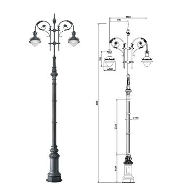 China Vintage 2 Heads Classic European LANDSCAPE Garden Lamp Post Post Light Outdoor Path Lights With Pole RHS-15408D for sale