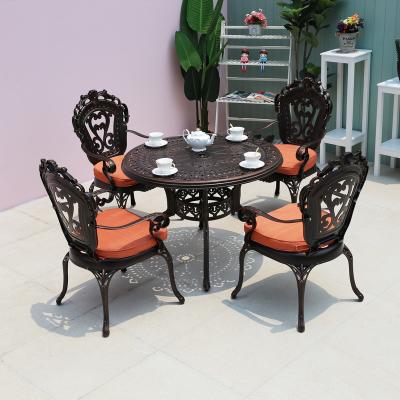 China Retro Modern Style Luxury Cast Aluminum Outdoor Park Furniture Waterproof Tables And Chairs for sale