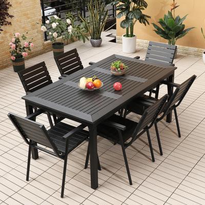 China Waterproof black plastic wood table and wood modern HOT cross grain striation chair for sale