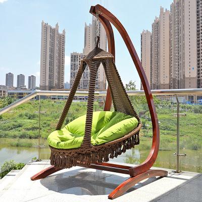 China Modern Outdoor Indoor Furniture Wholesale Rattan Basket Solid Wood Luxury Wooden Swing for sale