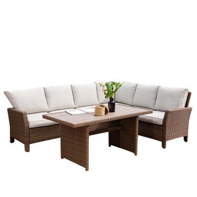 China Aluminum Modular Corner Garden Patio Furniture Traditional Fabric Seat Sofa Set With Coffee Table Top Fairy Steel Wood for sale