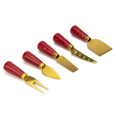 China Sustainable Small Kitchen Tools 5pcs Set Cute Ceramic Red Handle Stainless Steel Gift Butter Cheese Knife Cutter for sale