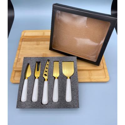 China Viable Personalize Gift Luxury Gold Decoration Slice 5 Pcs Premium Metal Cheese Set Knife for sale