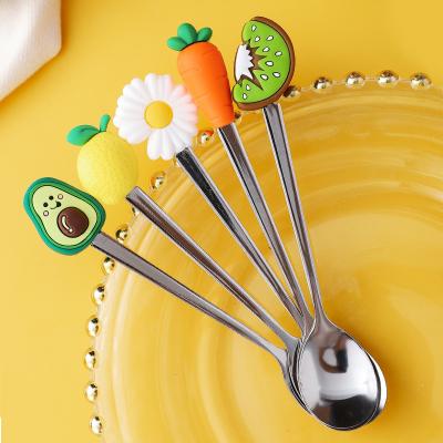 China Cute Cartoon Viable Fruit Ice Cream Dessert Avocado Stainless Steel Coffee Fork Spoon for sale