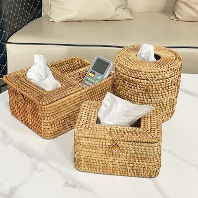 China Sustainable New Natural Handmade Basket Rattan Woven Basket Home Decor Dust proof Storage Multifunctional Tissue Box for sale