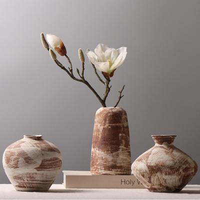 China Wabi-sabi Creative Handmade Ceramics Vase Wabi-sabi Vase Nordic Art Ornaments Coarse Pottery  Home Decor Wholesale for sale