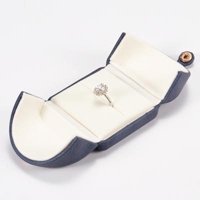 China Luxury Custom Open Dark Blue Leather Double Trinket Box Rings Jewelry Packaging For Jewelry Organizer for sale