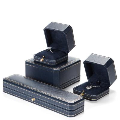 China Drawer Fashion Bracelet Box Octagon Blue With Outer Crystal Decorative Custom Paper Wedding Ring Box for sale