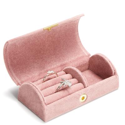 China luxury retail logo velvet pink velvet turquoise ring jewelry gift box lixury packaging for rings storage for sale