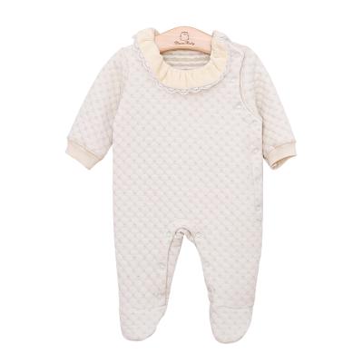 China 100% Organic Cotton Baby Romper Jacquard Lotus Leaf Girls Baby Romper Jumpsuit for sale