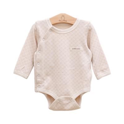 China 100% Organic Cotton Baby Boys And Girls Breathable Long Sleeve Baby Romper Overalls Rompers With Ring Snap for sale