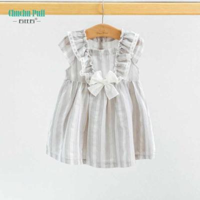 China ChuchuPuff Babies Anti-Static Gingham Gray Double Layered Cotton Lace Dress Gowns Designs Latest With Bow for sale