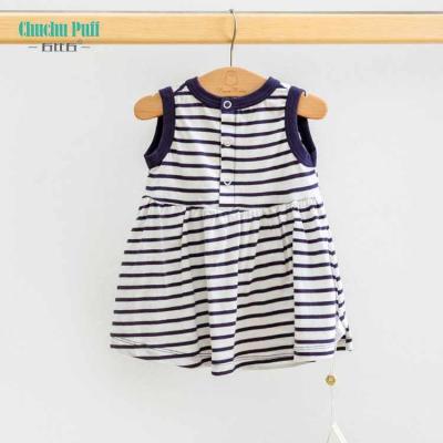 China Summer Style Navy Blue And Dark Blue 100% Anti-Static Cotton Sleeveless Striped Yarn Dyed Baby Dress White for sale