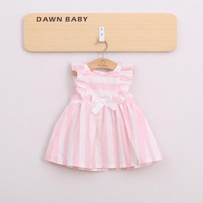 China 100% cotton anti-static fancy sleeveless o-neck summer striped dress for babies with bow for sale