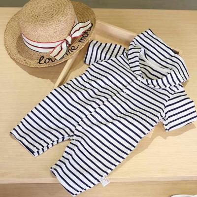 China 100% Cotton 100% Cotton Yarn Dyed Navy Style Short Sleeve Rompers With Sailor Collar for sale