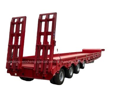 China Wosheng 4 Axle Low bed semi trailer lowbed low boy truck trailers with Air Suspension for sale