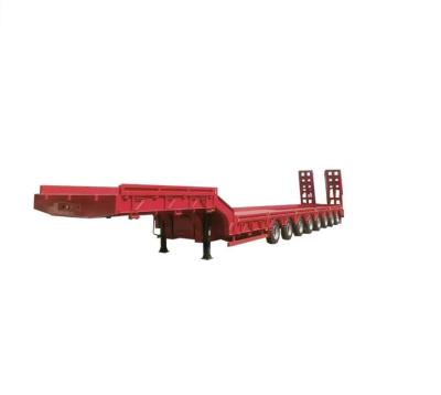 China Custom's Requirement Semi-Trailer Red Lowbed Trailer 3 Axle Low Bed Loader 60 Ton Lowboy for sale