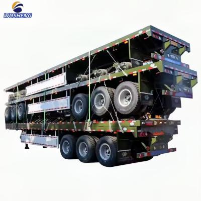 China 4 Axle 20FT 40FT Flatbed Semi Truck Trailer Container Semi Trailer with 12R22.5 Tires for sale