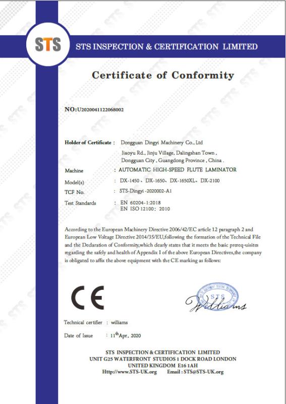 Certificate of Conformity - Dongtai Dingxing Machinery Technology Co., Ltd