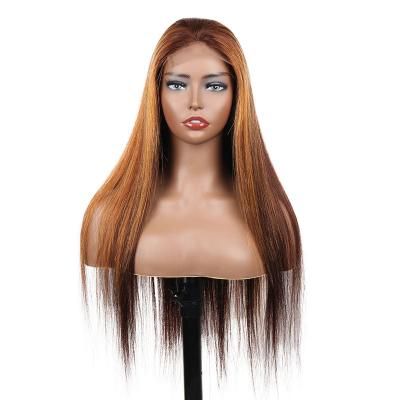 China Glueless Virgin 4x4 Lace Front Wig 100% Real Long Human Hair Wigs P4/27 Straight Human Hair Front Lace Wig For Women 10