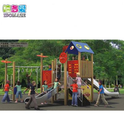 China Anti-split wooden outdoor playground, outdoor amusement park kids wooden playground, slide and swing for sale