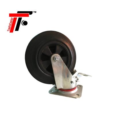 China 200mm/8Inch Rubber Flat Free Black PP Core Bin Industrial Caster Wheel Caster Wheel for sale